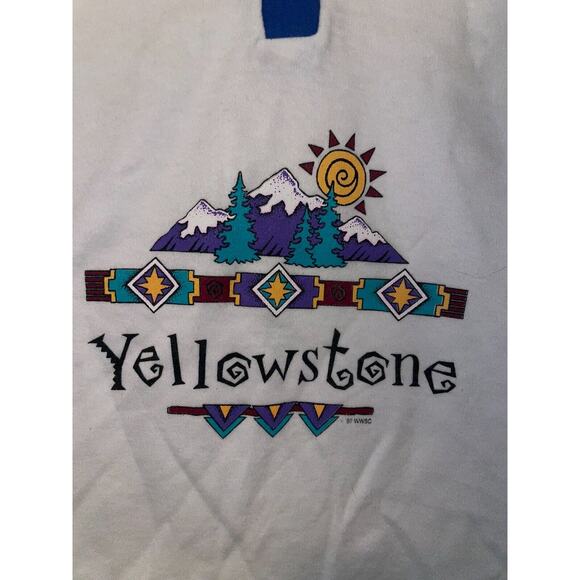 1997 Vintage Le Riche Yellowstone Mountain Graphic White Shirt 90s 1990s VTG S S - Picture 2 of 10